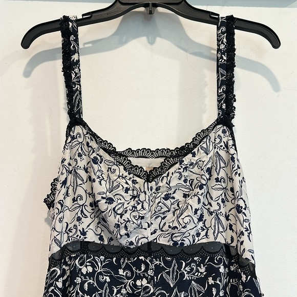 Tanya Taylor 100% Silk Floral Lace Sarita Slip Slit Midi Dress Size 14 plus navy - Picture 3 of 8